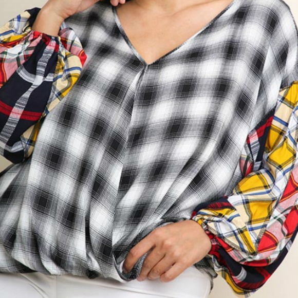 Umgee Tops - New In! Multicolor Buffalo Plaid Surplice Top Plus